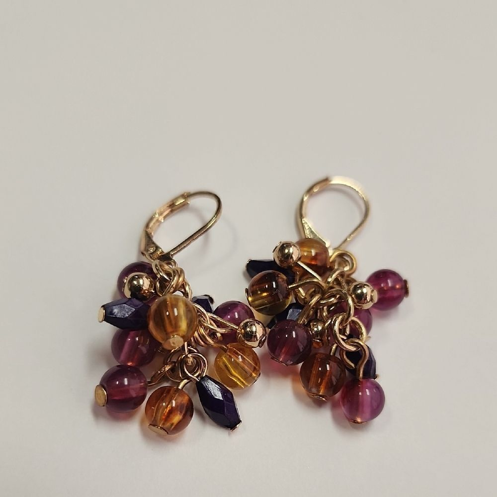 Erica Lyons Gold and Purple Beaded Earrings